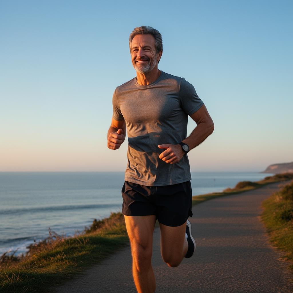 A man jogging at sunrise
